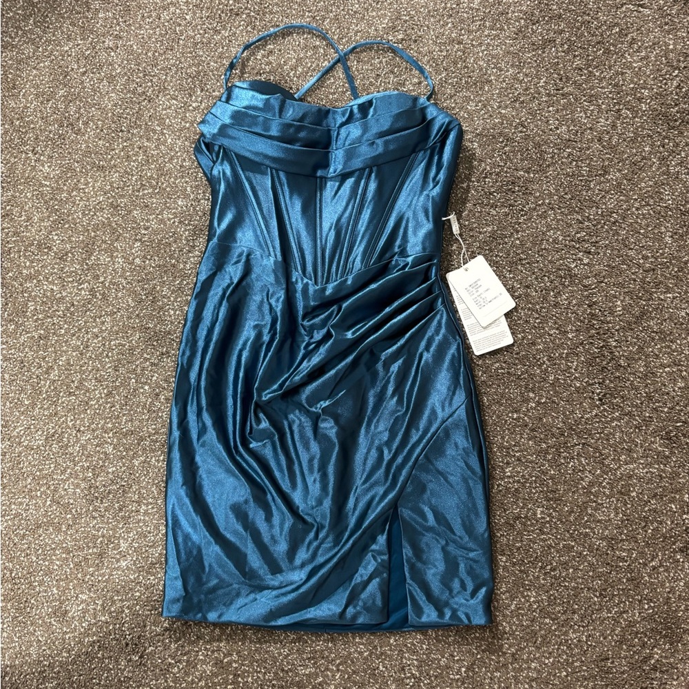Elegant Blue Satin Dress
